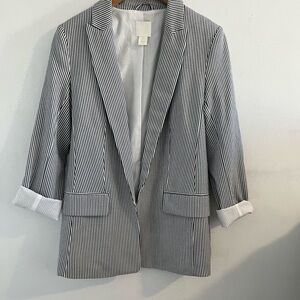 H&M Navy and White Pinstripe Blazer